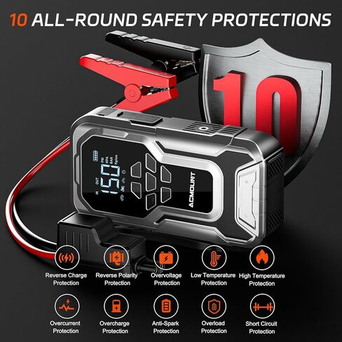 Acmount Car Jump Starter, 5000A Peak Car Battery Jump Starter (All Gas/10.0L Diesel Engine), 12V Portable Car Jump Starter Battery Pack with 3" LCD Display, USB Quick Charge and LED Light in Kuwait