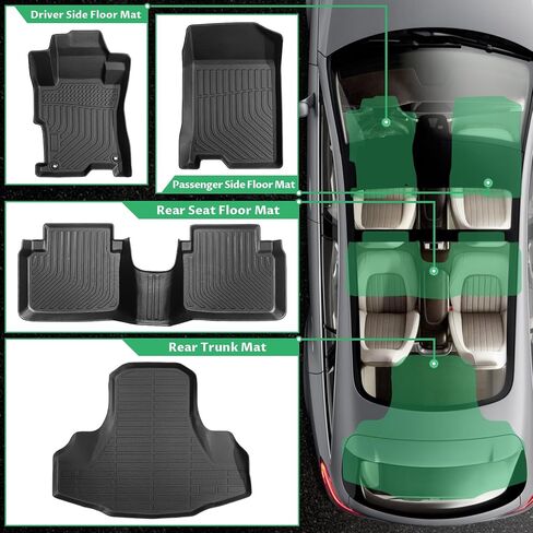 Floor Mats for Honda Accord 2008 2009 2010 2011 2012(Gas ONLY), NOT for Coupe, Custom Fit Accord LX LX-S EX EX-L LX-P SE LX Premium Floor Mats, TPE All Weather Protection Waterproof Cargo Liner in Kuwait