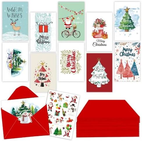 Christmas Card Set with Envelopes & Stickers - Assorted Warm Designs (Reindeer, Santa, Tree) for Sending Holiday Greetings, Seasonal Greeting Cards​ (Christmas Tree) in Saudi Arabia