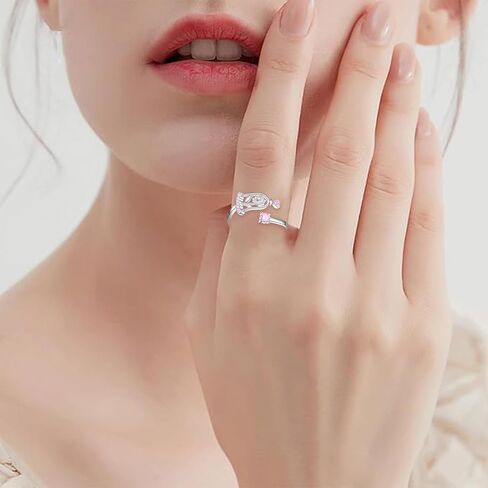Beauty and the Beast Rose Ring Birthstone Rings for Women - 925 Sterling Silver Adjustable Rose Rings Jewelry Gifts for Women in Saudi Arabia
