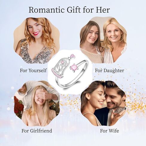 Beauty and the Beast Rose Ring Birthstone Rings for Women - 925 Sterling Silver Adjustable Rose Rings Jewelry Gifts for Women in Saudi Arabia
