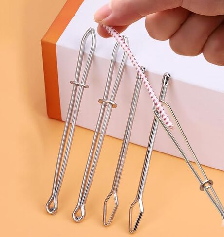 4Pcs/2Set Stainless Steel Bodkin Drawstring Threader Set – Metal Tweezers & Clips for Quick DIY Rope Insertion in Sweatpants, Hoodies & Swim Trunks (8.2+6.5cm) in Saudi Arabia