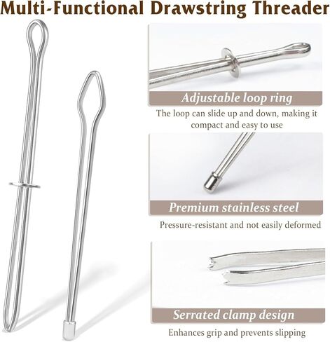 4Pcs/2Set Stainless Steel Bodkin Drawstring Threader Set – Metal Tweezers & Clips for Quick DIY Rope Insertion in Sweatpants, Hoodies & Swim Trunks (8.2+6.5cm) in Saudi Arabia