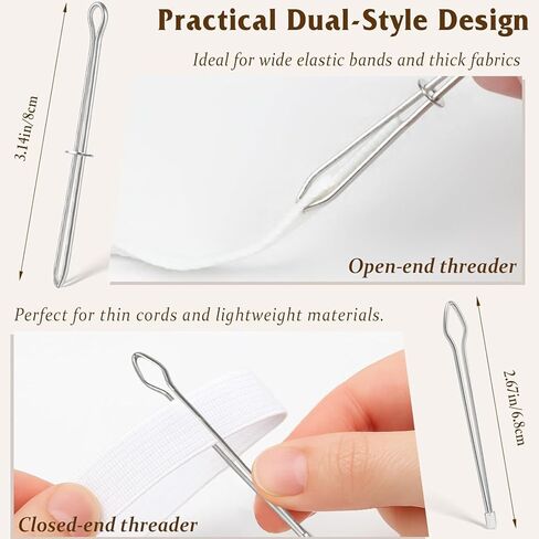 4Pcs/2Set Stainless Steel Bodkin Drawstring Threader Set – Metal Tweezers & Clips for Quick DIY Rope Insertion in Sweatpants, Hoodies & Swim Trunks (8.2+6.5cm) in Saudi Arabia