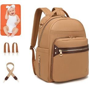Vegan Leather Diaper Bag Backpack with Washable Changing Pad, 15 pockets - Convertible To Large Baby Diaper Bag Tote or Cute Daily Travel Backpack/Shoulder Bag, Baby Registry for Mom Dad
