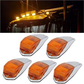 7BLACKSMITHS 5PCS 31LED Amber Cab Marker Light Top Roof Truck Running Lights w/Chrome Base Compatible with Peterbilt Kenworth Freightliner Volvo Mack