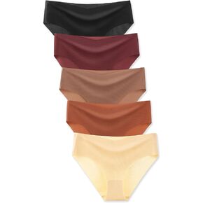 Buankoxy Women's Seamless Panties Soft Stretch Invisibles Briefs Bikini Underwears No Show Cheeky Workout Underwear 5 Pack