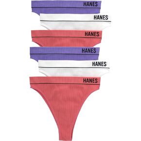 مجموعة سراويل داخلية Hanes Originals بدون خياطة مضلعة عالية الارتفاع، ألوان متنوعة، 6 عبوات