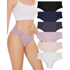 Sunm Boutique ملابس داخلية مثيرة للنساء بدون خياطة ملابس داخلية بكيني من الدانتيل سراويل داخلية لطيفة قابلة للتمدد 3-10 عبوات