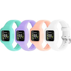 Vanet 4 Pack Compatible with Garmin Vivofit Jr 3 Bands for Kids, Soft Silicone Sport Breathable Bands Adjustable Replacement for Girls Boys