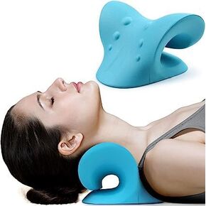 Nuproz Neck and Shoulder Relaxer, Cervical Pillow, Therapeutic Traction Device, Neck Cloud, Contoured Design, Fits C-Curve, Relieves Stiffness, Boosts Blood Flow, Adjustable Headband (Blue)