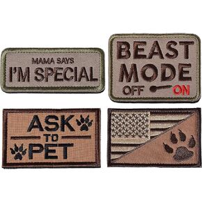 USA American Flag w/Dog Tracker Paw Embroidered Applique Hook & Loop Patch (Browm)