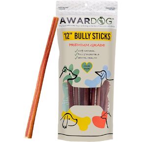 Odor-Free Bully Sticks (12 Inch, 18 Pack Standard Thickness), Fully Digestible 100% Beef Pizzle Chews, Grass-Fed, Grain-Free, Natural Long-Lasting Chews for Small & Large Dogs - 18count
