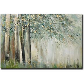 Boieesen Art,24X36 Inch 100% Hand Painted Green Tree Wall Art Abstract Forest Framed Oil Paintings on Canvas Landscape Artwork Stretched and Framed Ready to Hang