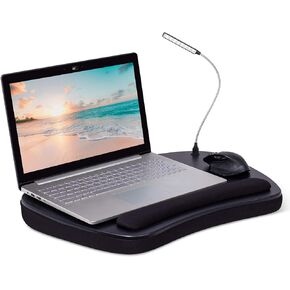 BIRDROCK HOME Oversized Lap Desk with Memory Foam Cushion | Wrist Rest Cushion and USB Light | Fits Laptops Up to 17" | Matte Black | Portable Office Desk | Work from Home