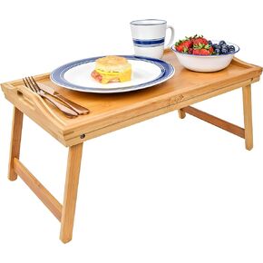 KOZY KITCHEN Foldable Breakfast Tray| Large Organic Bamboo Folding Serving Tray, Laptop Desk, Bed Table, Lap Desk| 100% Natural and Eco-Friendly Tray with Handles and Legs in Saudi Arabia