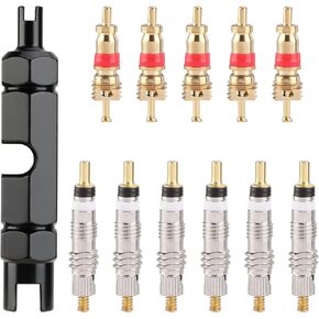 Oumers Bike Valve Core Remover Tool Kit with 10PCS Brass Presta Valve Core or Schrader Valve Core Replacement