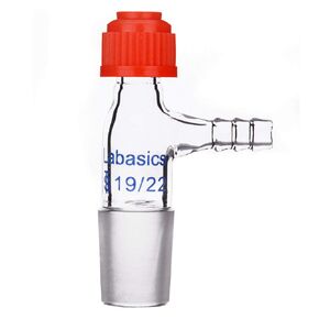 Labasics Glass Inlet Thermometer Adapter, 24/40 Joint Borosilicate Glass Vacuum Adapter with Side Serrated Hose Connection, Compression Cap Included