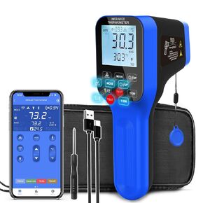 AIOMEST Pyrometer AI-1600APP, -58℉~2912℉ High Temp Thermometer Gun D:S=30:1 Dual Laser Industrial ir Thermometer Gun w/Touch Buttons, Rechargeable Can be Connected to Phone APP (NOT for Human Temp)