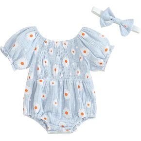 Karwuiio Newborn Baby Girl Romper Daisy Short Sleeve Bodysuit with Headband Summer Clothes in Saudi Arabia