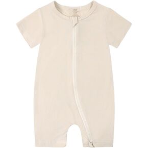 Exemaba Unisex Baby Short Sleeve Romper Bamboo Rayon Zipper Summer Jumpsuit Sleep and Play