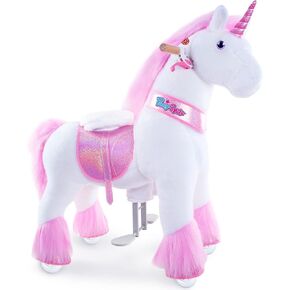 PonyCycle نموذج كلاسيكي أصلي U، لعبة الركوب على حصان وحيد القرن الهزاز للأطفال (مع فرامل / ارتفاع 91.44 سم / مقاس 4 للأعمار من 4 إلى 8 سنوات) ركوب الخيل الميكانيكي من القطيفة على ركوب الخيل ألعاب المهر باللون الأبيض Ux404 in Kuwait