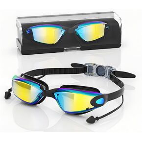 OBEST Colorful Black Boxed Swimming Goggles, Silicone One-piece Nose Clip Earplugs, Anti-fog High-definition Swimming Goggles, Electroplated Adult Swimming Goggles
