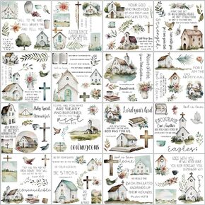 Dispowreath 16 Sheets Christian Rub on Transfer Stickers Scrapbook Stickers Bible Verse Transfers for Crafts Inspirational Religious Rub for Journals Scrapbooking Diary Arts Crafts Envelope Laptop