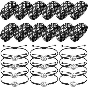 Crowye 24 Pcs Soccer Team Gifts Set 12 Soccer Headband Silky Sweatbands Soccer Headband 12 Adjustable Silver Soccer Bracelet Braided Rope Bracelet for Women Teens Sports Players Party in Saudi Arabia