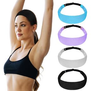 Yunlly 4 Pcs Adjustable Headbands for Women Sports Headbands Mesh Workout Sweatband Adjustable Non Slip Athletic Elastic Headbands for Girls Wicking Hair Bands for Exercise Soccer Yoga Running