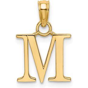 Solid 14k Yellow Gold M Block Initial Letter Alphabet Charm Pendant