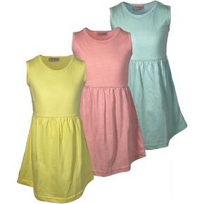 MISS POPULAR Girls 3-Pack Tank Skater Dress Soft Cotton Cute Designs Spring Summer | Sizes 4-16