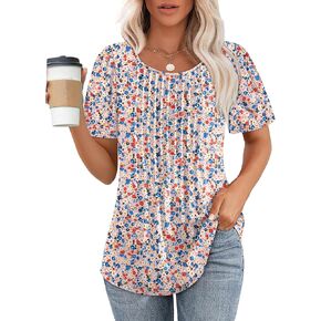 WIHOLL Short Sleeve Shirts for Women Summer Dressy Casual Tops Pleated Front in Saudi Arabia