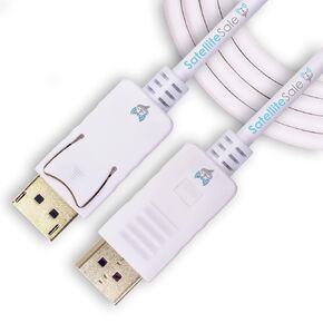 SatelliteSale DisplayPort DP Cable Male to Male 4K/30Hz 8.64Gbps Universal Wire PVC White Cord 6 feet