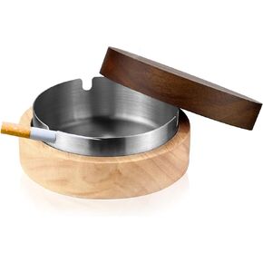 Cute Ashtrays for Cigarettes Ash Tray with Lid Wooden Ashtray with Stainless Steel Portable Easy to Clean Decorative Ashtray Windproof Ashtray for Home,Patio,Office,Outdoors,Indoor,Parties