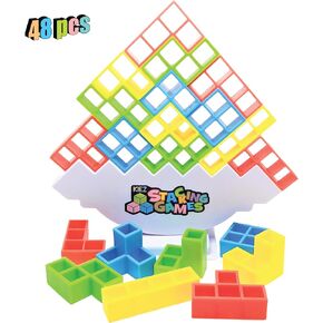 KIEZ 48 Pcs Tetra Tower Stacking Games, Balance Building Blocks, Stack Attack Board Game for Kids & Adults
