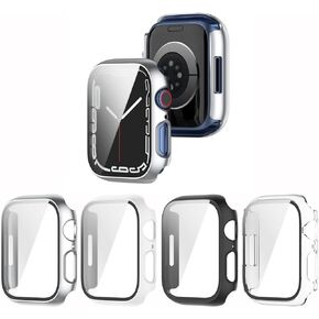 4 Pack Hard PC Case Compatible with Apple Watch Series 5 Series 4 40mm Tempered Glass Screen Protector, Full Coverage, Touch Sensitive, Ultra-Thin HD Bumper Protective Cover Men Women