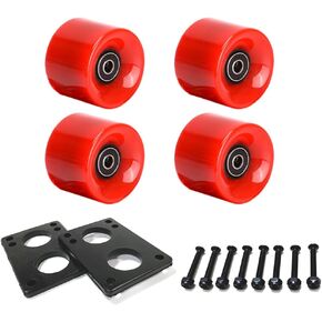 LOOEEL 60mm Cruiser Wheels 80A Contains ABEC-9 Bearings and Spacers,Skateboard Riser Pads,Skateboard Hardware Screws Bolts,fit for Your Cruiser Skateboards,Penny Board -Red