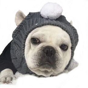 Stock Show Winter Dog Warm Hat Christmas Pet Dog Cute Fashion Woolen Hat with White Pom-pom Ball Pet Headwear Headdress Costume Accessory for Medium Large Dogs French Bulldog, Grey