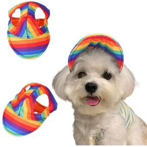 Dog Hat for Small Medium Dogs Rainbow Summer Fall Hat Cap Adjustable Breathable Design Protection Outdoor All Season (Small)
