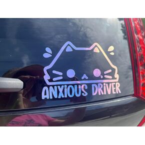 Cute Anxious Driver Vinyl Car Decal, Funny New Driver Bumper Sticker, Gen Z Meme Bumper Decal, Nervous Student New Driver Decal, Holographic Decal for Car Truck SUV (New Driver Good Luck Everyone)