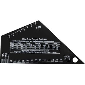 Guitar String Action Gauge, High Precision Scale Fret Rocker with Metric & Conversion Charts String Height Ruler Fret Leveling Tool for Luthier 1mm Thickness