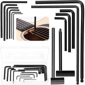 Glarks 13Pcs Professional Guitar Allen Wrenches with Pocket Truss Rod Hex Box Wrenches and Ball End Truss Rod Wrenches Kit, Guitar Repair Tool Kit for Guitar Bass Neck Truss Rod Adjustment