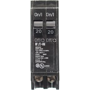 EATON CORPORATION Eaton Br2020 قاطع دائرة ترادفي أحادي القطب، 120 فولت، 2-20 أمبير، حزمة من 1، أسود