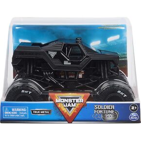 Monster Jam Official Soldier Fortune Truck, Retro Soldier Fortune Black Ops Collector 1:24 Scale Die-Cast Vehicle - Chrome Rims & BKT Tread Tires, Use In All Playsets - Collectible For Fans & Birthday
