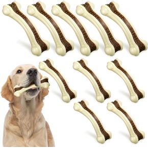 Sosation 10 Pcs Dog Chew Toys for Aggressive Chewers Nylon Beef Flavor Dog Bones Tough Puppy Teething Toys Puppy Chew Bones for Large/Medium/Small Breed Dogs Puppies (5.1 x 2 Inch)