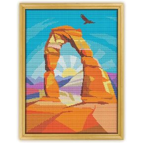 Arches National Park K474 Counted Cross Stitch KIT. Threads, Needles, Fabric, Threader, Clippers and 4 Printed Color Patterns. Embroidery Pattern Kit
