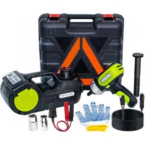 ActDoer Electric Car Jack Kit 5Ton 12V Car Jack Hydraulic (Lifting Range: 6.1-20.86 inch) with Impact Wrench & Inflator for Car SUV Sedan MPV with LCD & Tire Pressure Display