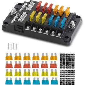 Ladnum 12 Way Fuse Block, 12V Blade Fuse Block, Waterproof Cover with LED Indicator for Cars, Trucks, Boats, RVs, DC 12-24V