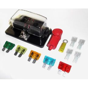 Fastronix 6 Circuit 100A LED Fuse Block and Cover Kit with Terminals and Premium ATO/ATC Fuses